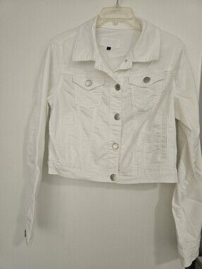 White Denim Jean Jacket with Silver Buttons